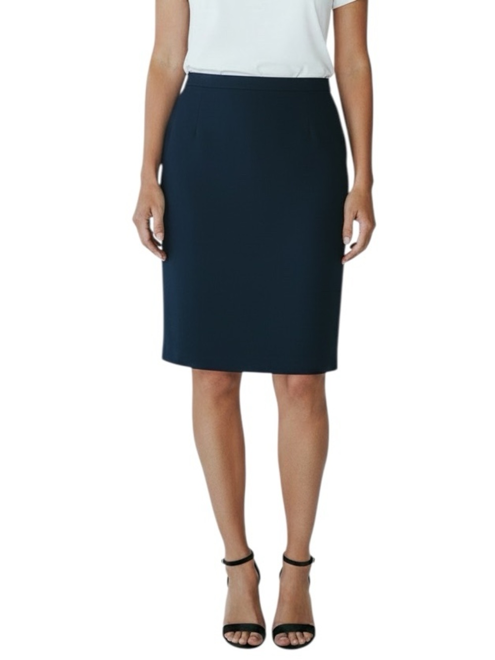 Theory cotton blend navy blue knee length pencil skirt Sz 2 excellent condition